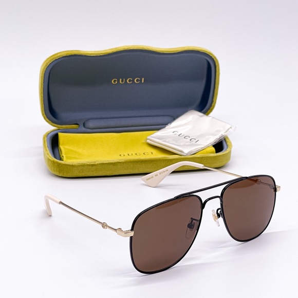 NEW GUCCI GG0514S 002 UNISEX BLAXK BROWN AVIATOR SUNGLASSES GUCCI - Picture 3 of 15